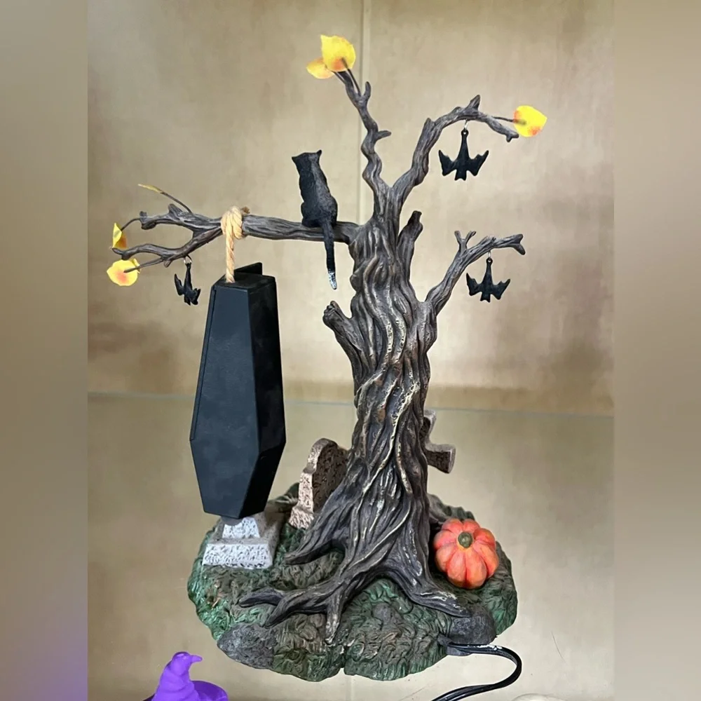 Dept 56 Snow Village Halloween Rock-A-Bye Vampire Swinging Coffin light up WORKS